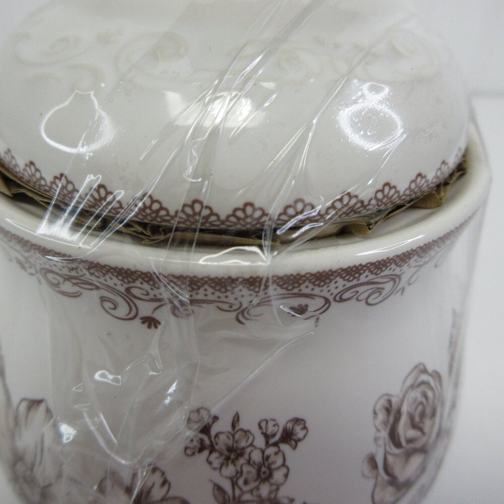 Pioneer Woman Agatha Bird Sugar Bowl W Lid Floral White Brown Stoneware New - Picture 9 of 12